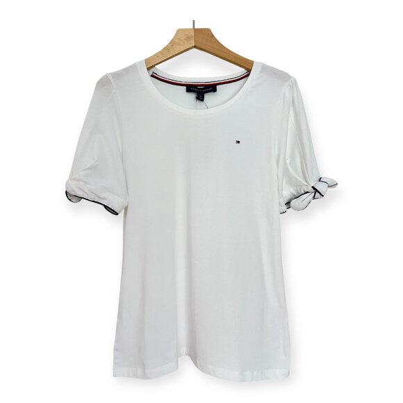 Tommy Hilfiger White Bow Sleeve Tee - Picture 1 of 7